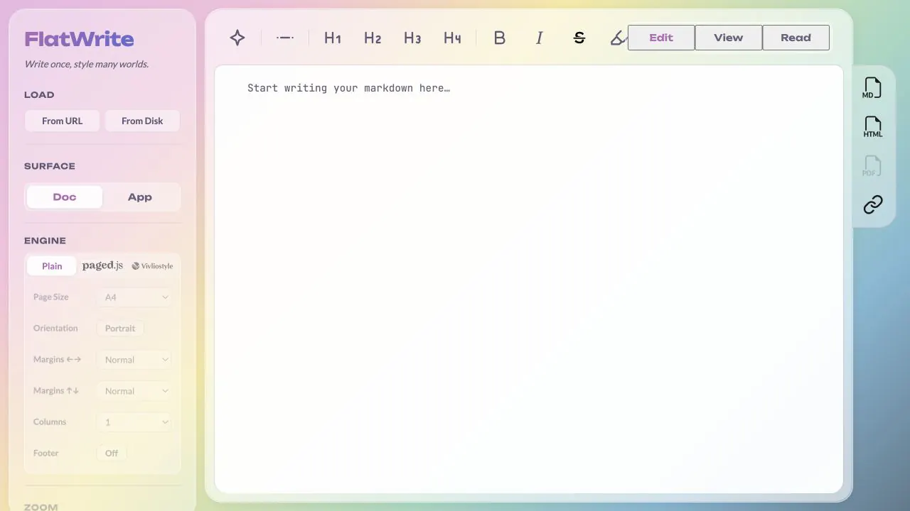 FlatWrite Markdown editor interface