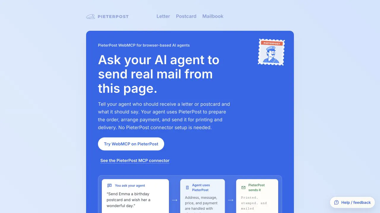 PieterPost interface for preparing real mail